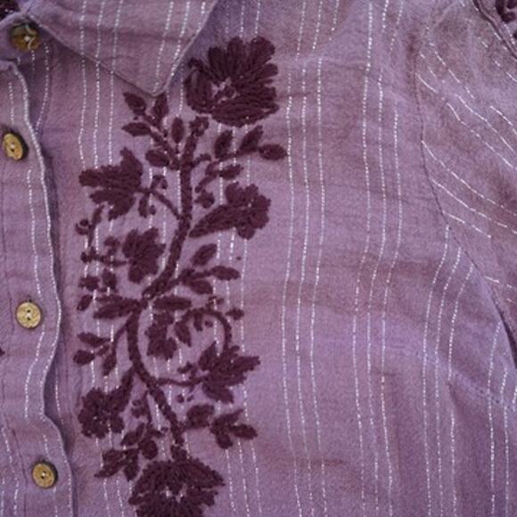 Soft Surroundings Peralta Button Front Embroidered Blouse Plum Womens Size Small - Picture 4 of 8